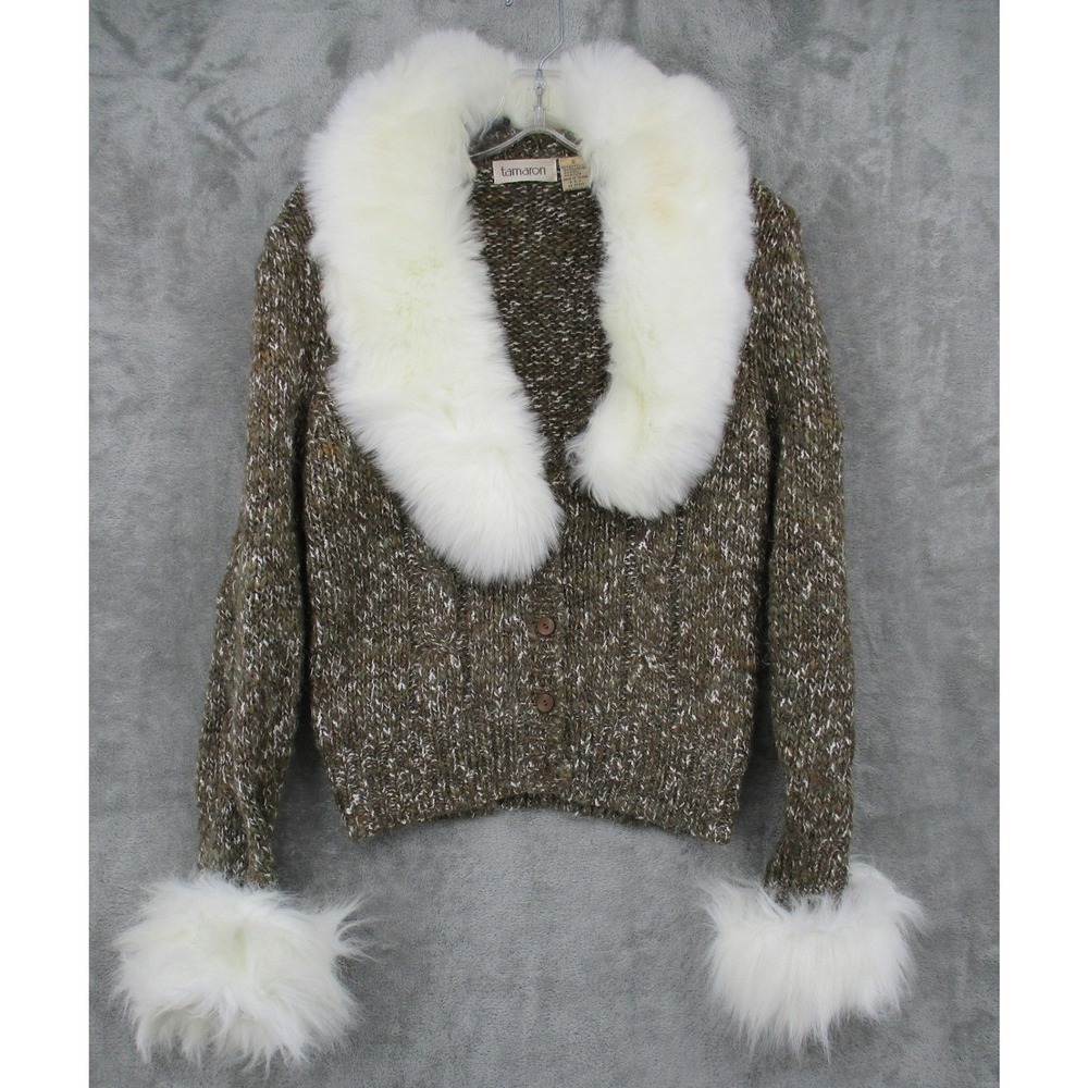 Vintage Tamaron Sweater Womens Small 80s Vegan Fur Collar Penny Lane 90s Y2K‎